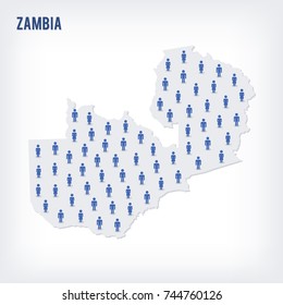 Vector people map of Zambia. The concept of population. Can be used for presentations, advertising, infographics and the visualization of the statistics.