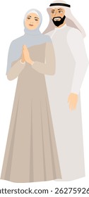 Vector people. Muslim family. Cute muslim couple in traditional dress.Vector