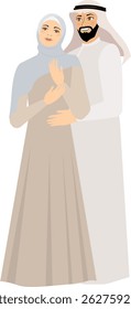 Vector people. Muslim family. Modest muslim couple in traditional dress. Vector 