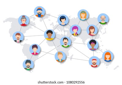 Vector people network diagram template world map concept