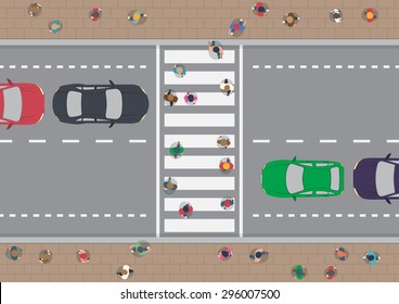 Vector People On Crosswalk Aerial View