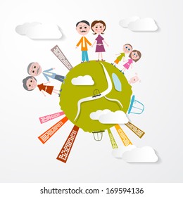 Vector People on Green Globe Illustration