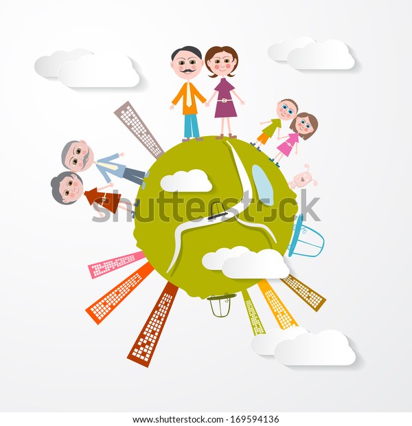 Vector People on Green\
Globe Illustration
