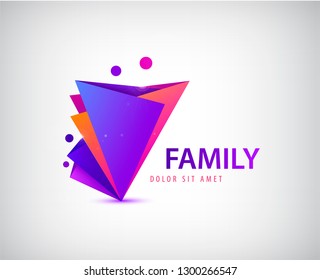 Vector people origami 3d logo, men together, connection family, social care, kids. 4 human 