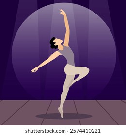 Vector people. Performance of ballet dancers. An adult man dances ballet on stage. Vector