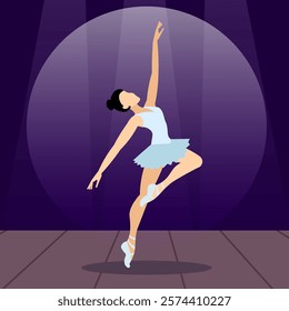 Vector people. Performance of ballet dancers. A cute ballerina dances classical ballet on stage. Vector 