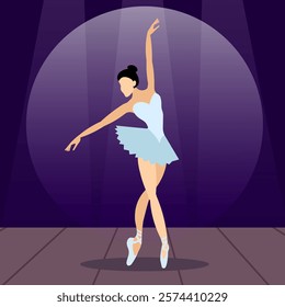 Vector people. Performance of ballet dancers. A cute ballerina dances ballet on stage. Vector