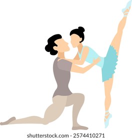 Vector people. Performance of ballet dancers. Ballet couple. A man and a woman are dancing ballet. Vector illustration isolated