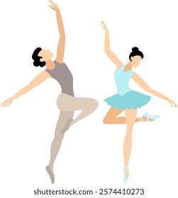 Vector people. Performance of ballet dancers. Ballet couple. A man and a woman dance classical ballet. Vector illustration isolated 