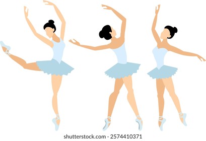 Vector people. Performance of ballet dancers. A cute ballerina in a blue tutu dances classical ballet. Vector illustration isolated