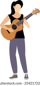 Pessoas vetoras. Tocando violão. Uma garota em uma camiseta toca violão. Ilustração vetorial 