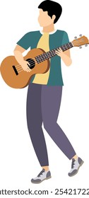 Pessoas vetoras. Tocando violão. Um jovem toca violão. Ilustração vetorial