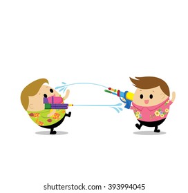 Vector of People playing water gun for Thai New Year celebration/Songkran Festival