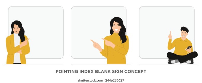 Vector people pointing index blank sign with happy expression