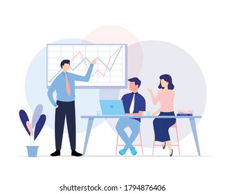 vector of people presenting, meeting about office and company, with a light and sweet color, with Flat design vector Concept