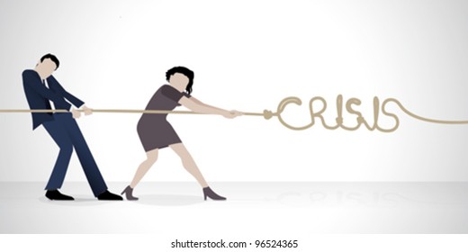 Vector people pulling a rope in crisis