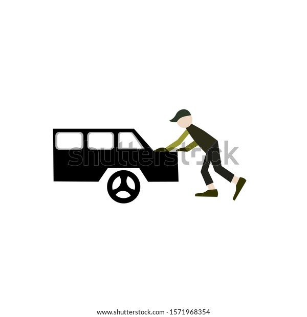 vector of people pushing a car. against a\
white background