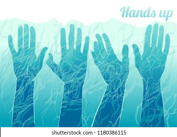 Vector people raising reaching hands up. Isolated watercolor illustration on white background.