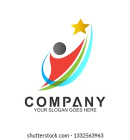 vector people reaching star, success and education logo design concept