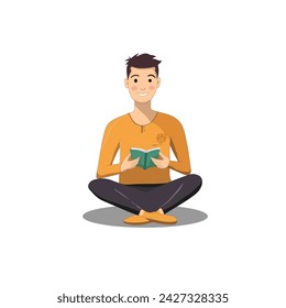 vector of people reading books, illustration of bookish young people, happy and fond of reading books, flat design vector illustration on a white background