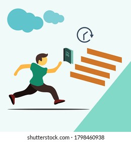 vector of people running and stairs. in a flat style, illustration of a person running towards the stairs..progress. businessman