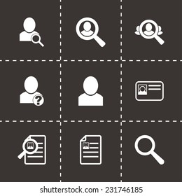 Vector people search icon set on black background