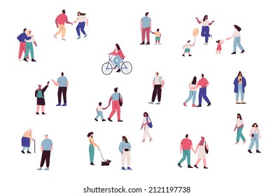 Vector People  vector set. Male and female  walking on street. Flat characters isolated on white background