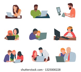 Vector people set surfing internet