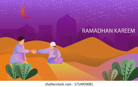 vector people shaking hands on a flat design themed month of Ramadan