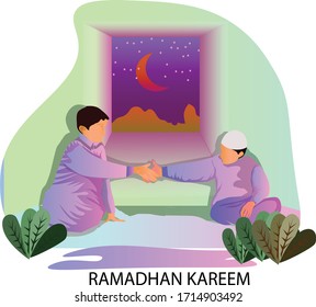 vector people shaking hands on a flat design themed month of Ramadan