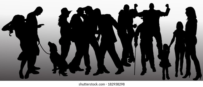 Vector people silhouette on a gray background.