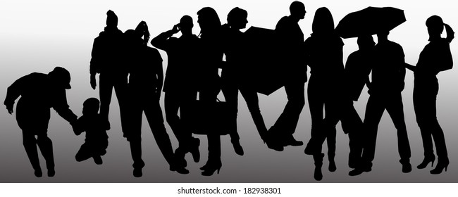 Vector people silhouette on a gray background.