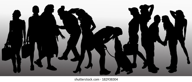 Vector people silhouette on a gray background.