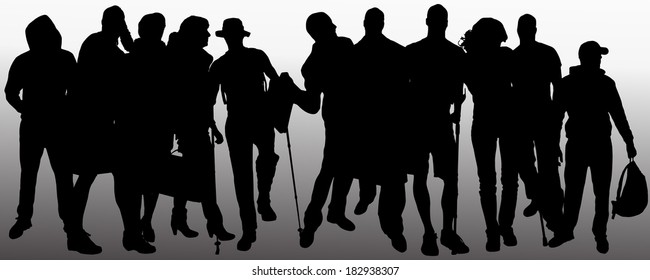 Vector people silhouette on a gray background.