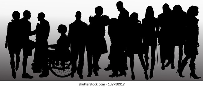 Vector people silhouette on a gray background.