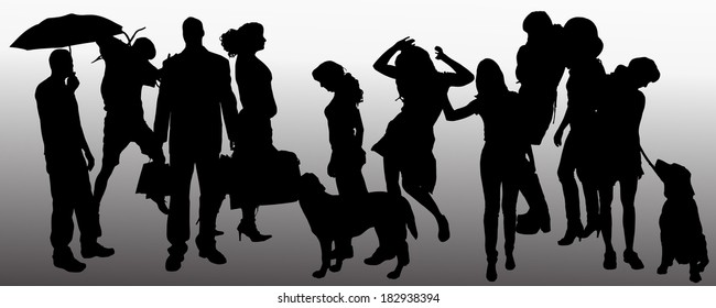 Vector people silhouette on a gray background.
