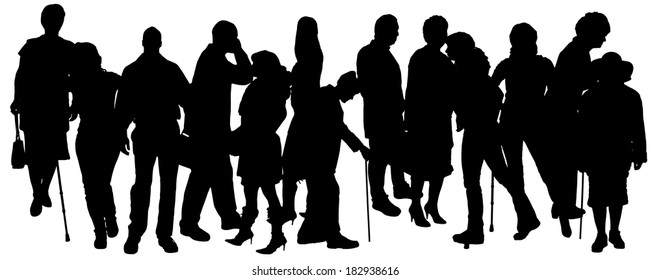Vector people silhouette on a gray background.