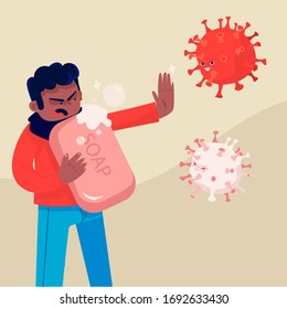 vector de personas con jabón, virus de lucha