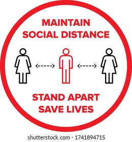 Vector people social distancing floor warning sign for coronavirus covid-19 virus pandemic outbreak UK. 2 meters or 6 feet. Maintain social distance and stand apart. Ready for print