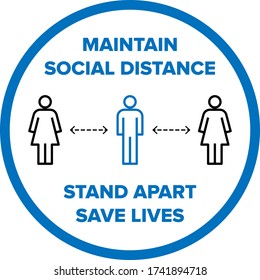 Vector people social distancing floor warning sign for coronavirus covid-19 virus pandemic outbreak UK. 2 meters or 6 feet. Maintain social distance and stand apart. Ready for print