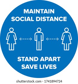 Vector people social distancing floor warning sign for coronavirus covid-19 virus pandemic outbreak UK. 2 meters or 6 feet. Maintain social distance and stand apart. Ready for print