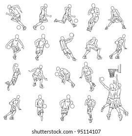 Vector people (sport players, basketball, soccer, runners) doodles