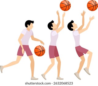 Pessoas vetoras. Esporte. Um jovem está jogando basquete. Ilustração vetorial,