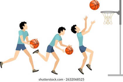 Pessoas vetoras. Esporte. Jovens jogando basquete. Ilustração vetorial,