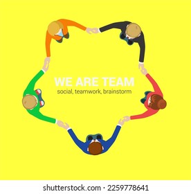 vector people stand in a circle and hold hands flat isometric style illustration concept flat world collection