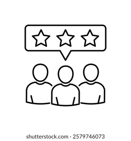 Vector people with star bubbles, rating, feedback, reputation line icon. Symbol and sign illustration design. Isolated on white background