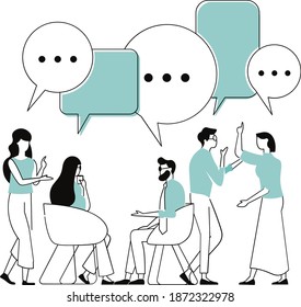 vector of people talking, conversation, meeting, meeting. Office workflow concept. Business meeting. Presentation and discussion of the project. The process of decision making. Office situation to dis