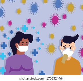 vector people are wearing masks to avoid the corona virus that is happening in a flat design style