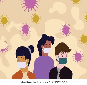 vector people are wearing masks to avoid the corona virus that is happening in a flat design style