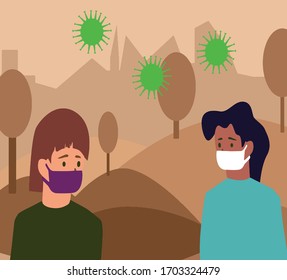 vector people are wearing masks to avoid the corona virus that is happening in a flat design style